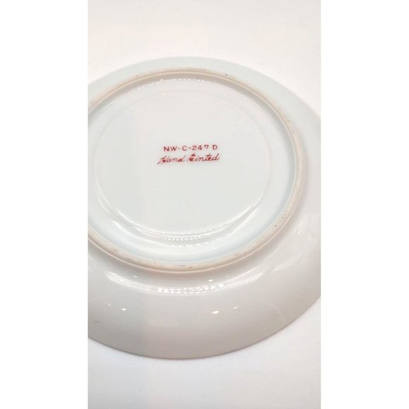 Cup and Saucer Demitasse Square Pedestal White with Silver Pink Flowers - Picture 7 of 7